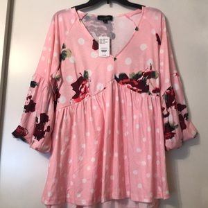 Pink polka dot and floral top